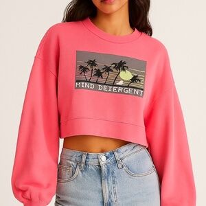 Alexander Wang Mind Detergent Cropped Sweatshirt in Pink Cotton